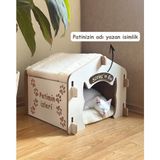 Feyza Design Yumuşak ve Rahat Ahşap Kedi Evi, Montaj Kolay, Pofuduk Minderli Konfor - Seçenek 1