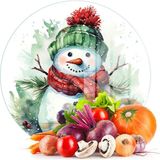 Feyza Design Yuvarlak Kardan Adam Desenli Cam Kesme ve Sunum Tahtası 30X30 cm - Açık Bej - Seçenek 1