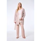 Feyza Kadın 3'lü Pembe Dokuma Lohusa Anne Pijama Takımı