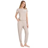 Feyza Kadın Kısa Kol Fitilli Bej Pijama Takım C1T7N0O5 BEJ L