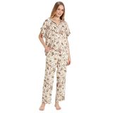 Feyza Kadın Kısa Kol Önden Düğmeli Dokuma Kahve Pijama Takım C7T1N0O5 KAHVE M