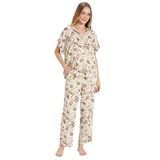 Feyza Kadın Kısa Kol Önden Düğmeli Dokuma Kahve Pijama Takım C7T1N0O5 Kahve S
