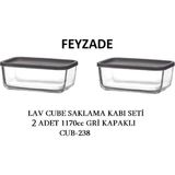 Feyzade Cube Kahvaltılık Saklama Kabı Seti 2 Adet 1170CC (CUB-238) - Gri
