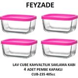 Feyzade Cube Kahvaltılık Saklama Kabı Seti 4 Adet 405CC (CUB-235) - Pembe