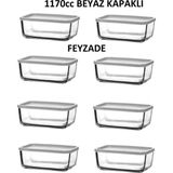 Feyzade Cube Kahvaltılık Saklama Kabı Seti 8 Adet 1170CC (CUB-238) - Beyaz