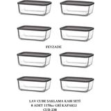Feyzade Cube Kahvaltılık Saklama Kabı Seti 8 Adet 1170CC (CUB-238) - Gri