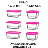 Feyzade Cube Kahvaltılık Saklama Kabı Seti Pembe Kapaklı 3 Adet 405 Cc - 3 Adet 270 Cc