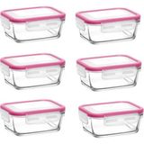 Feyzade Fresco Cam Kilitli Kahvaltılık Saklama Kabı 6'lı Set 400CC Pembe Kapak (FRS-237)