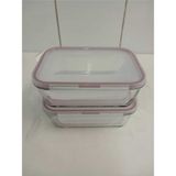 Feyzade Fresco Cam Kilitli Saklama Kabı 2'li Set Dikdötrgen (1200 CC)-(FRS-257) - Pembe