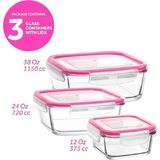 Feyzade Fresco Cam Kilitli Saklama Kabı 3'lü Set Kare (1150CC-720CC-375CC) (FRS249-FRS247-FRS227) - Pembe