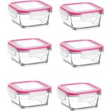 Feyzade Fresco Cam Kilitli Saklama Kabı 6'lı Set FRS227 Pembe (375CC)