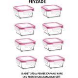 Feyzade Fresco Kahvaltılık Saklama Kabı Seti 8 Adet 375CC Kare (FRS-227) - Pembe