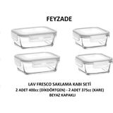 Feyzade Fresco Saklama Kabı Seti 2 Adet 400CC (Dikdörtgen) ve 2 Adet 375CC (Kare) - Beyaz