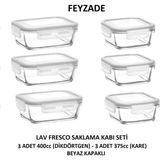 Feyzade Fresco Saklama Kabı Seti 3 Adet 400CC (Dikdörtgen) ve 3 Adet 375CC (Kare) - Beyaz