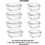 Feyzade Fresco Saklama Kabı Seti 4 Adet 400CC (Dikdörtgen) ve 4 Adet 375CC (Kare) - Beyaz