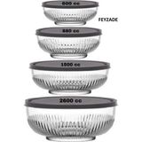 Feyzade Tokyo Saklama Kabı 4'Lü Set 2600 Cc 1500 Cc- 880 Cc-600 Cc - Gri