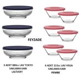 Feyzade Vega Saklama Kabı 6 Adet 215CC Bej-Pembe - Tokyo Saklama Kabı 3 Adet 880CC Lacivert