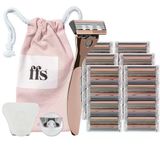 Ffs Beauty Rose Kadınlar İçin Tıraş Seti 9-12 Ay Tedarik - Premium Rose Tıraş Makinesi Sapı, 24 Smoothglide 6 Bıçaklı Kartuş, Duş Tutucu, Seyahat Çantası, Katlanır Koruma