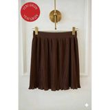 fh fashionhere Kadın Piliseli Etek Içlik Kahverengi Beli Lastikli Pileli Pliseli Mini Kurtarıcı Tamamlayıcı