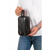 FHD BAGS Erkek Siyah Deri Portföy Clutch Traş Kozmetik Bakım Ve Günlük El Çantası