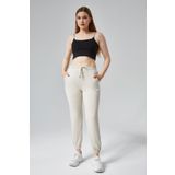 FHELIA Kadın Krem Modal Kumaş Lastikli Paça Tek Alt Jogger Pantolon