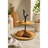 Fhilli Branch – 2 Katlı Bambu Kurabiyelik ve Sunum Standı - 21 cm