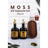 Fhilli Moss 2'li Ahşap Standlı Damlatmaz Zeytinyağı Sıvıyağ Şişesi Cam Yağdanlık Seti 500 ml Siyah