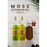 Fhilli Moss 2'li Ahşap Stantlı Damlatmaz Zeytinyağı Sıvıyağ Şişesi Cam Yağdanlık Seti 1000 Ml