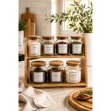 Fhilli Prime Ekstra - 2 Katlı Saklama Kabı Organizer Bambu Standlı Baharatlık Seti Kaşık Hediyeli