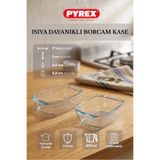 Fhilli Pyrex - 2'li Isıya Dayanıklı Borcam Kase Çizilmez Sufle Güveç Fırın Kabı 400 ml Dikdörtgen