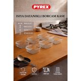 Fhilli Pyrex - 6'lı Isıya Dayanıklı Borcam Kase Çizilmez Sufle Güveç Fırın Kabı 300 ml Kare