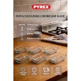 Fhilli Pyrex - 6'lı Isıya Dayanıklı Borcam Kase Çizilmez Sufle Güveç Fırın Kabı 400 ml Dikdörtgen