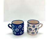 Fi Duble Türk Kahvesi Fincanı El Yapımı Lacivert Beyaz Nazar Boncuklu Mug Bardak 2’Li Set - Beyaz - Lacivert - 2 Adet