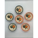 Fi Hediyelik Yeşil Turuncu Bodrum Mandalina Desenli Seramik Kase Reçellik Çerezlik Lokumluk 6’lı Set