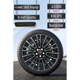 Fiat 16" Inç Jant Kapağı Seti Egea Cross Egea Urban 4 Adet Gri Siyah 5 Bijonlu R056 - Gri - Siyah - 16 inç
