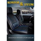 Fiat Albea Lüx Deri Oto Koltuk Kılıfı Ön Arka Takım Set Safir Serisi SİYAH MAVİ