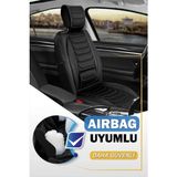 fiat Brava Uyumlu Yarı Deri Oto Koltuk Kılıfı Ön/arka 5li Anka Set Siyah - Antalya