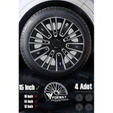 Fiat Bütün Modelleri İçin Uyumlu 15" İnç Gri-siyah 4 Adet Jant Kapağı Egea Linea Albea Punto Vb.