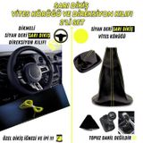 Fiat Doblo 2015-2018 Uyumlu Siyah Deri Sarı Dikiş Direksiyon Kılıfı ve Vites Körüğü 2'li Set