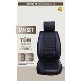 Fiat Egea Cross Uyumlu Isofix Destekli Premium Venezia Serisi Deri Oto Koltuk Kılıfı Ön Arka 5’li Set Siyah Mavi Renk - Siyah - Mavi