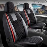 Fiat Egea Lounge Plus Uyumlu Lüx Yarı Deri Oto Koltuk Kılıfı Ön Arka Takım Chester Siyah Kırmızı