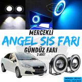 Fiat Linea 2007-2018 Uyumlu Üniversal Mercekli Angel Sis Farı Metal Su Geçirmez 76 Mm Buz Mavi Halkalı Gündüz Farı Angel Eyes 2 Adet