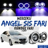 Fiat Linea 2007-2018 Uyumlu Üniversal Mercekli Angel Sis Farı Metal Su Geçirmez 76 Mm Mavi Halkalı Gündüz Farı Angel Eyes 2 Adet