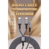 Fibaks 2'si 1 Arada Lightning & Type- C To 3.5mm Jack Aux Ses Kablosu Mikrofon Destekli Araç Ses Aktarım - 2in1 Kablo