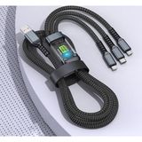 Fibaks 3in1 100 Watt 1.2 Metre Halat Örgü Kırılmaz Uç Hızlı Şarj ve Data Kablosu Huawei Xiaomi Samsung Oppo Honor Realme Apple iPhone - Siyah - 1.2M