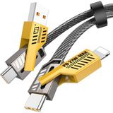 Fibaks 4in1 Pd 65 Watt Type-C/27 Watt Halat Örgü Kırılmaz Uç 1 Metre Hızlı Şarj ve Data Kablosu Huawei Xiaomi Samsung Oppo Honor Realme Apple iPhone - Sarı - 1M