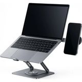 Fibaks Alüminyum Katlanır 40KG Kapasite 360° Laptop Ipad Macbook Tablet Standı & Magsafe Telefon Tutucu - Gümüş