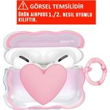 Fibaks Apple AirPods 1. Nesil ve 2. Nesil Uyumlu 3D Pembe Kalpli Dalga Tasarımlı Kopçalı Kulaklık Kılıfı - Airpods 1-2