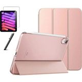 Fibaks Apple iPad 11 A16 10. Nesil 10.9 Kılıf Set Ekran Koruyucu + Kalem Pu Deri Ön Arka Tam Koruma Standlı Katlanabilir Smart Kapak - Rose - iPad 10