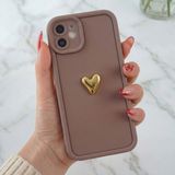 Fibaks Apple iPhone 11 Kılıf 3D Kalp Tasarımlı Kahverengi Desenli Yumuşak Kamera Korumalı Silikon Kapak - Kahve Kalp